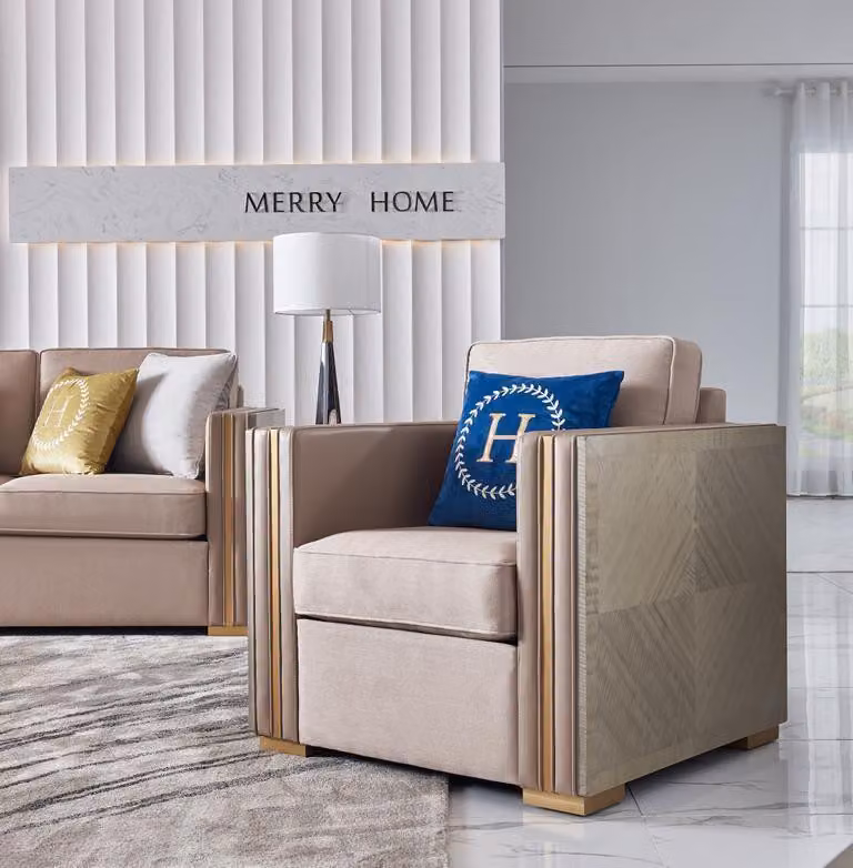 Luxus Sessel Möbel Wohnzimmer Einsitzer Sofa Couch Lounge Club Hotel Holz Textil