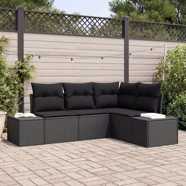 Set Divano da Giardino a L vidaXL in Polyrattan Nero con Cuscini e Rivestimenti Rimovibili