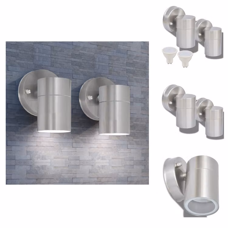 vidaXL Lampade da parete a LED per esterni, 2 pezzi, acciaio inossidabile, luce diretta verso il basso - Illuminazione per esterni