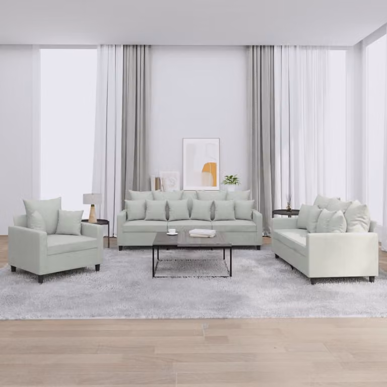 Set di divani 3 pezzi vidaXL in velluto grigio con cuscini per soggiorno moderno