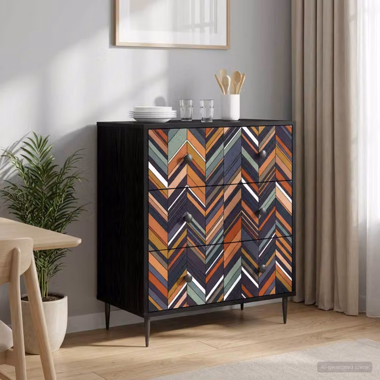 Cassettiera vidaXL OMMEN con stampa geometrica moderna, multicolore, L: 66 cm, P: 36,5 cm, H: 76 cm