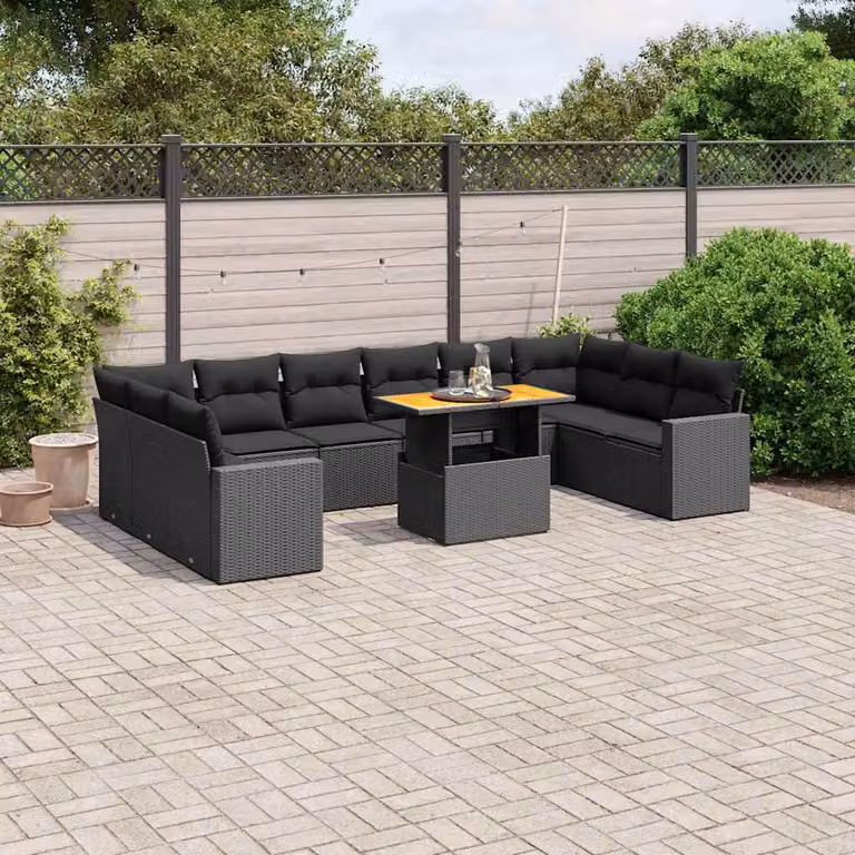 vidaXL Set Divani da Giardino 11 pz in Polyrattan e Legno di Acacia Oliato Nero