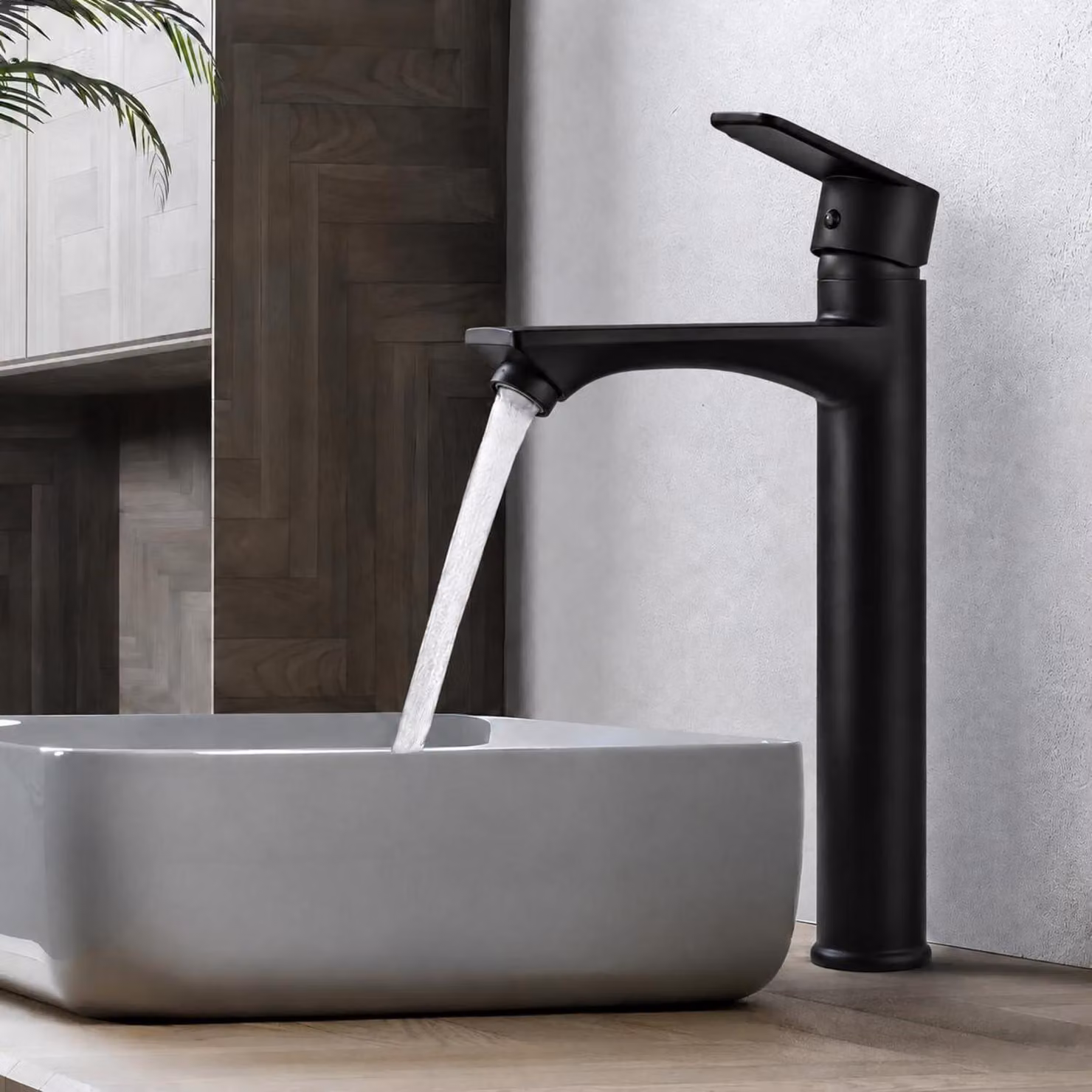 Miscelatore per lavabo, colore nero, senza piombo, forma rotonda, altezza 305 mm