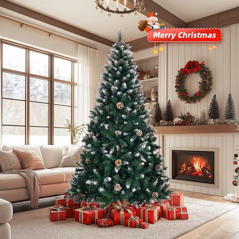 Alightup, albero di Natale artificiale con pigne e neve, altezza 180 cm, con 900 punte e base in metallo