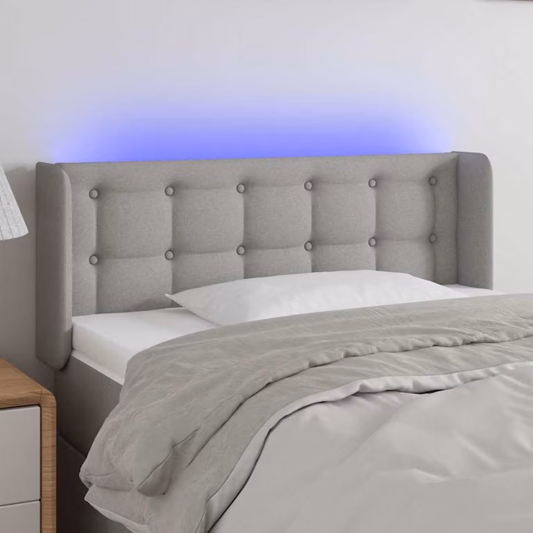 Testiera per letto vidaXL in tessuto grigio chiaro con illuminazione LED e porta di ricarica USB, L 83 cm x P 16 cm x H 78/88 cm
