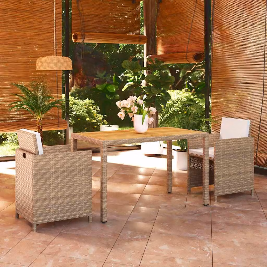 Set da pranzo da giardino moderno vidaXL in legno di acacia con cuscini beige e bianco