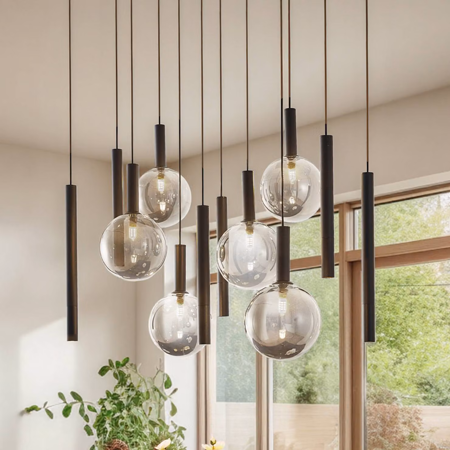 Lampada a sospensione in vetro Lumavia Lucande, dimmerabile, Nero, Soggiorno / Sala da pranzo, Vetro, Moderno, Lampada a sospensione