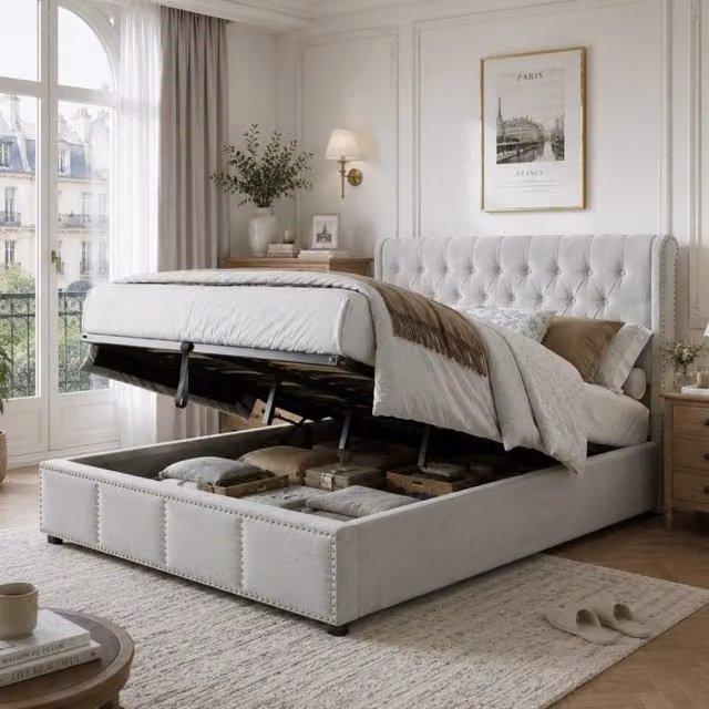 letto imbottito lino cotone grigio 160 x 200 cm