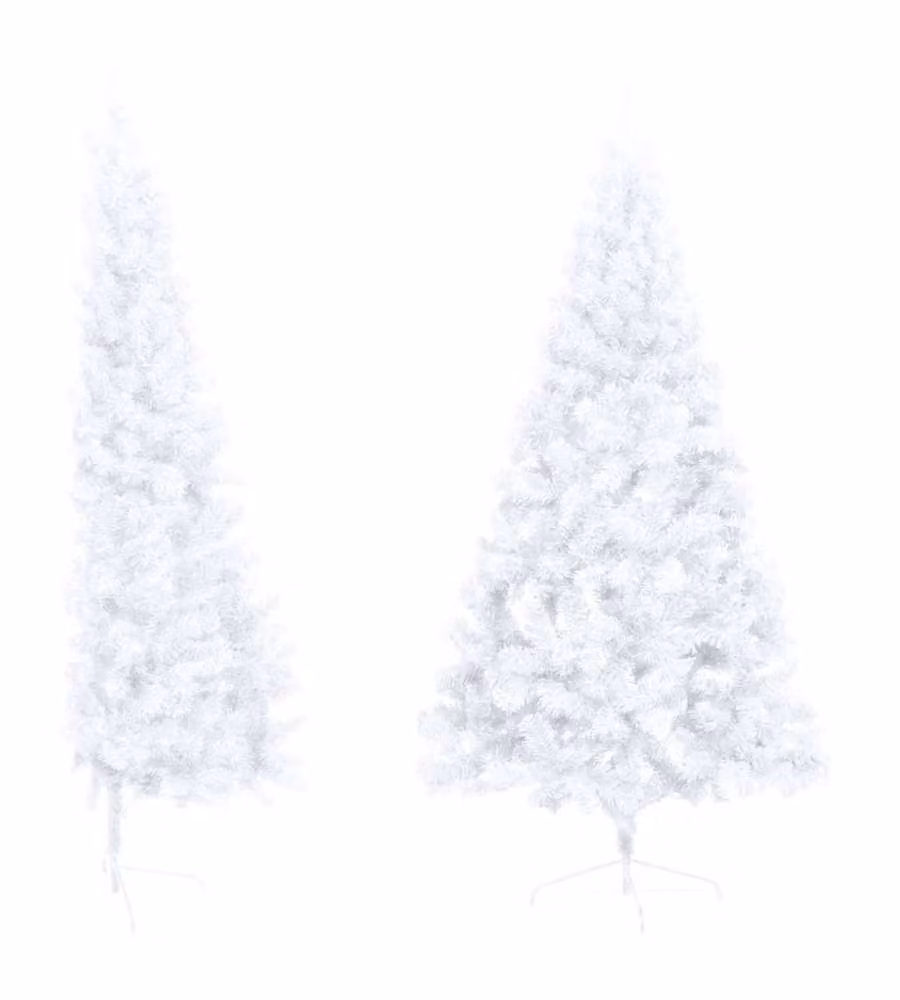 Albero Natale a Metà con Luci e Supporto Bianco 150 cm PVC