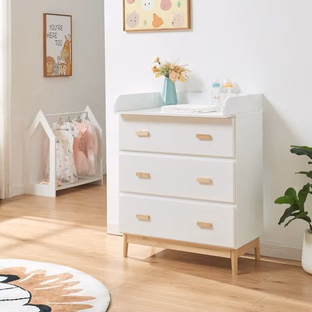 Cassettiera Sarievn con 3 Cassetti e Piano Fasciatoio Rimovibile en.casa, Bianco, L 100 x H 80 x P 53 cm