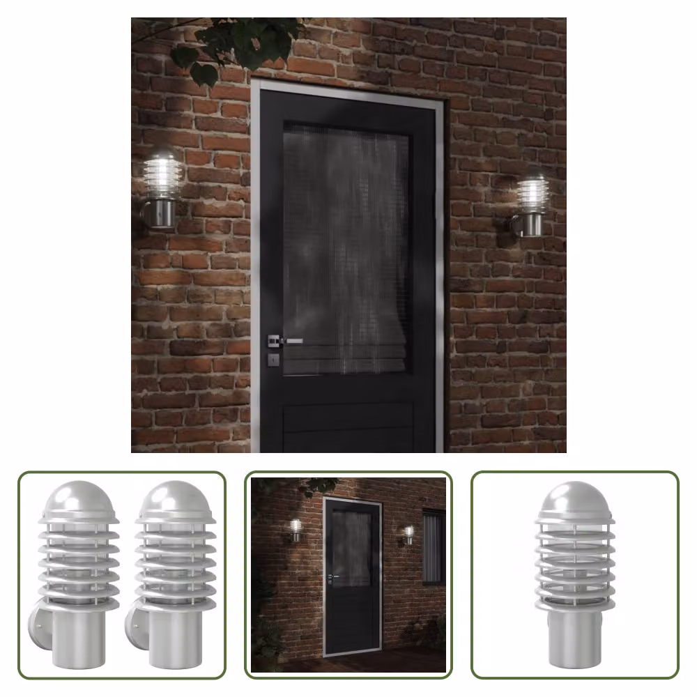 The Living Store Luci da parete per esterni 2 pezzi in acciaio inox argento