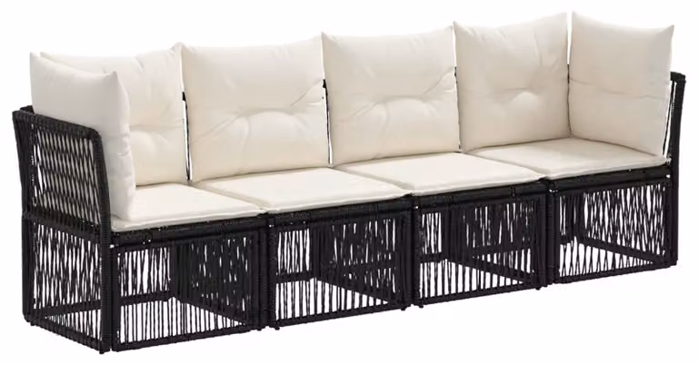 Set di divani da giardino, 4 pezzi, colore nero, in rattan sintetico