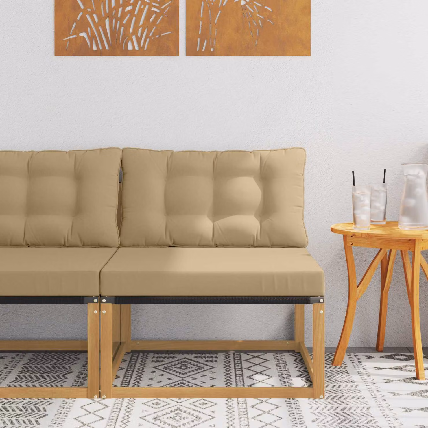 Divano centrale per esterno vidaXL in legno di acacia e metallo, Bianco, L: 79 cm, P: 83 cm, H: 73 cm