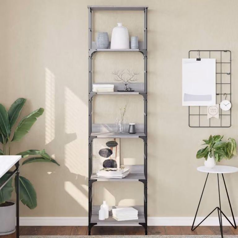 Libreria in stile industriale vidaXL in legno e metallo, Grigio, L 50 cm x P 33 cm x H 188,5 cm