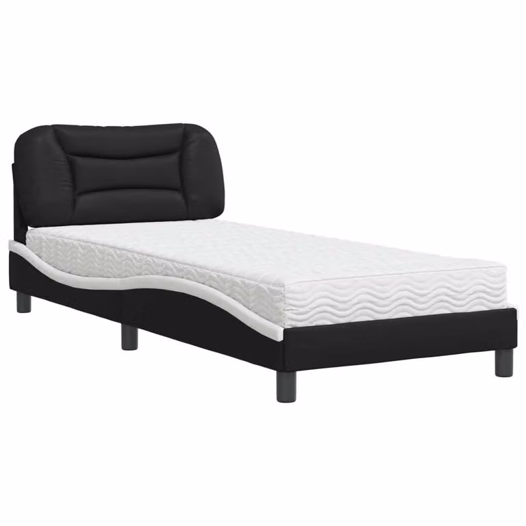 Letto con Materasso Hvar Nero e Bianco 90x190 cm in Pelle finta