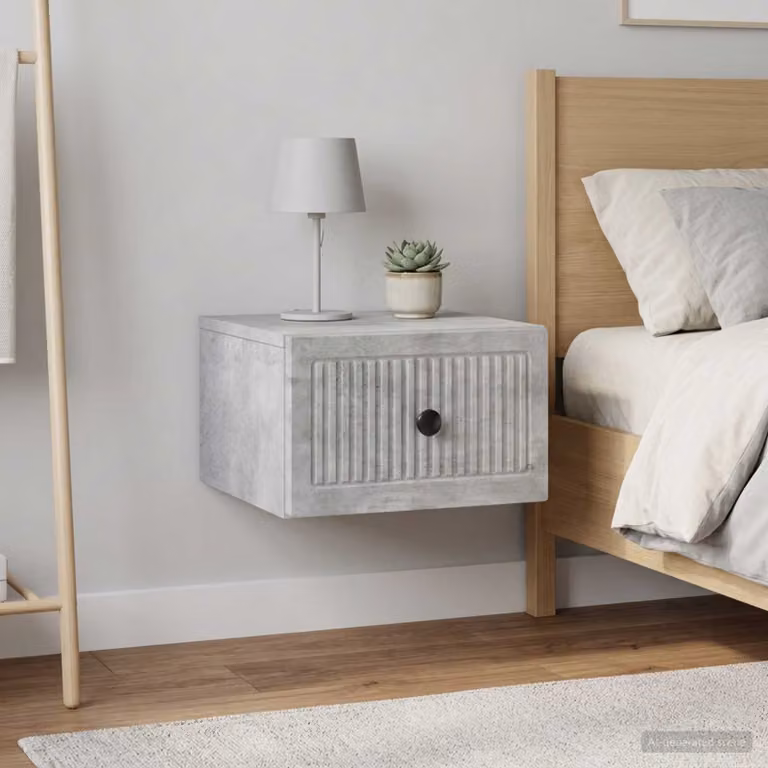 Set di 2 comodini sospesi vidaXL in grigio cemento, L 33 cm x P 34,5 cm x H 20 cm