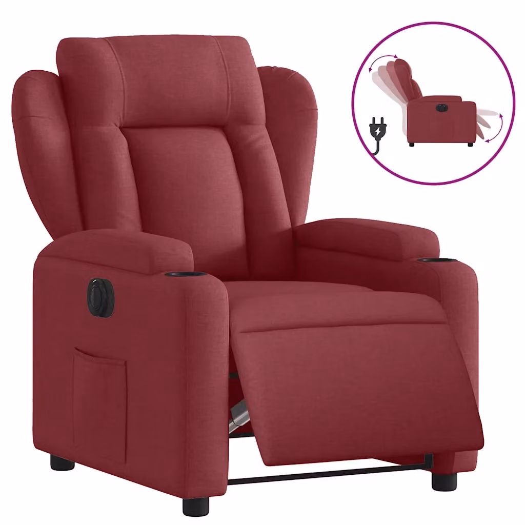 Poltrona Elettrica Reclinabile Relax vidaXL in Tessuto Rosso con Braccioli – 2