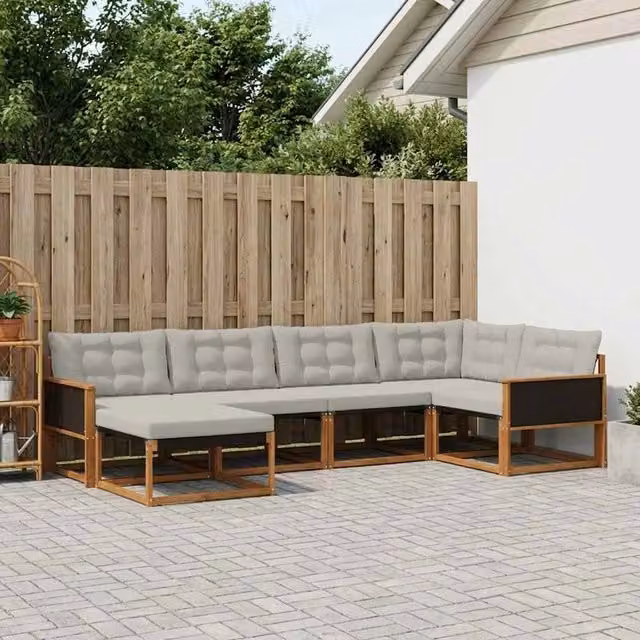 Set di divani da esterno 6 pz Naturale e Grigio Chiaro 3381527