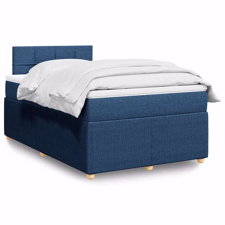 vidaXL Giroletto a Molle con Materasso Ibrido in Tessuto Blu e Bianco L/P/H: 120 x 200 cm