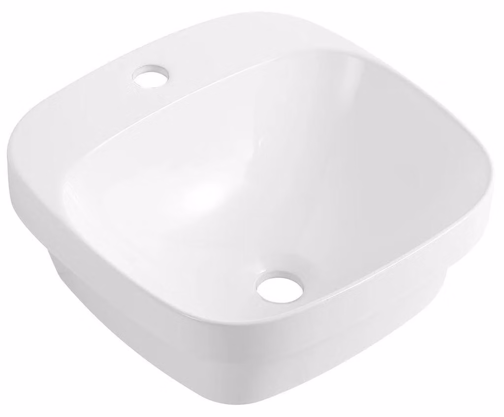 CERANO - Lavabo in Vetroceramica - semi-incasso e da appoggio - Nera - bianco lucido - 42,5x42,5 cm