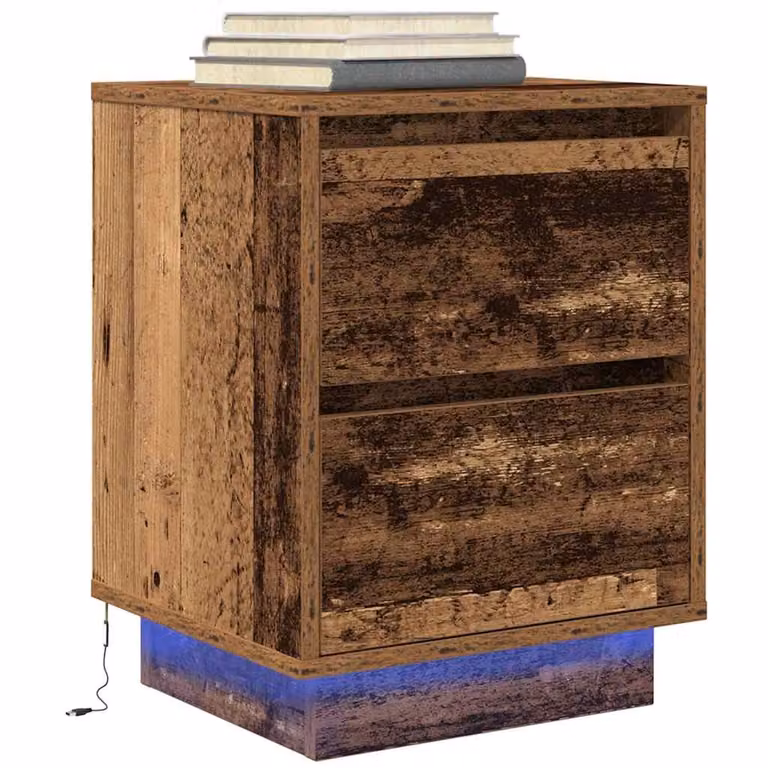 Comodino vidaXL con Luci LED in Legno Antico Marrone L: 38 cm, P: 34 cm, H: 50 cm