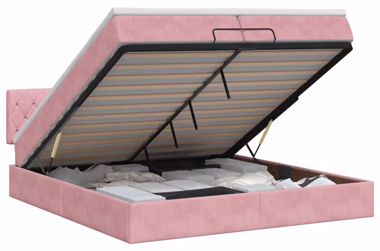 Divano poltrona ottomano con materasso e poggiatesta, colore rosa, dimensioni 200 x 200 cm, rivestito in velluto
