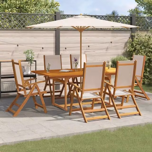 Set da pranzo da giardino vidaXL in 7 pezzi in legno di acacia oliato e textilene beige e marrone – 1