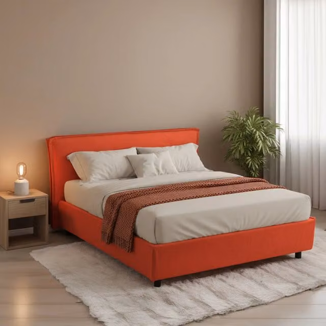 Letto Matrimoniale Bubbio DMORA con Contenitore a Alzata, Arancione e Nero, L/P: 160 x 200 cm – 1