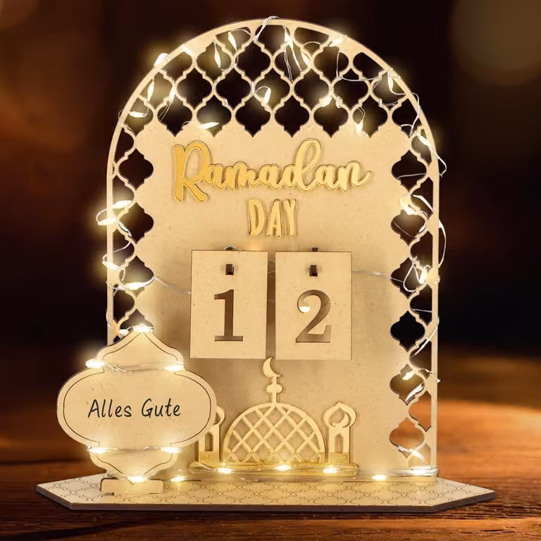 Calendario del Ramadan con luci a LED - Decorazioni per il Ramadan in legno - Decorazioni "Ramadan Mubarak" - Decorazioni "Eid Mubarak" - Calendario del Ramadan per bambini