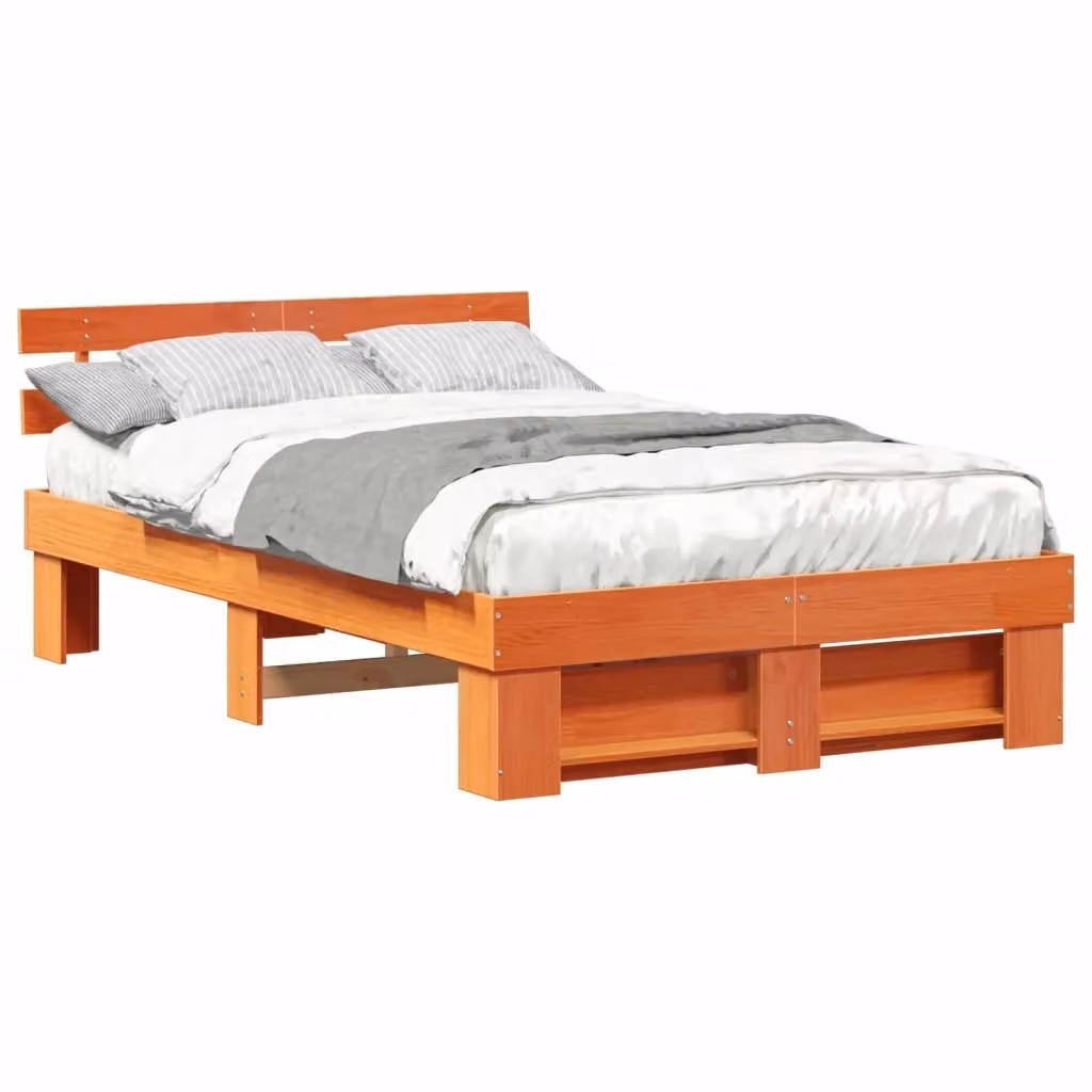 Struttura letto moderna vidaXL in pino massello marrone cerato L/P/H: 140 x 190 x 143 cm – 2