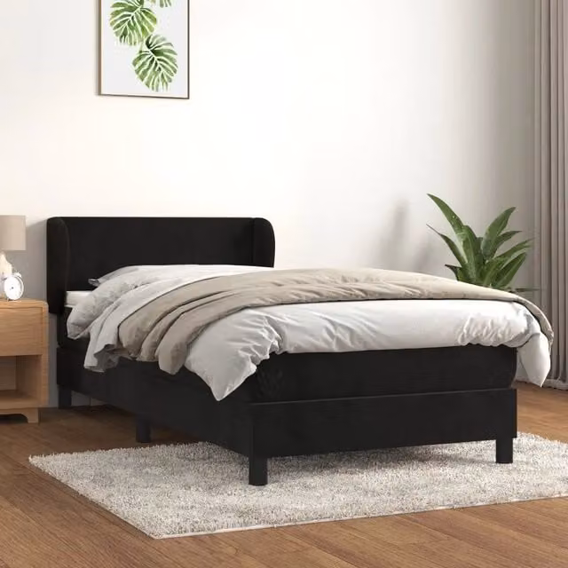 Letto Ibrido vidaXL con Giroletto a Molle e Materasso in Velluto Nero e Bianco L/P/H: 80 x 200 x 83 cm – 1