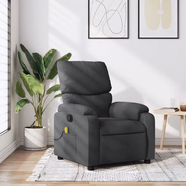 vidaXL Poltrona reclinabile relax in tessuto grigio con braccioli e struttura in legno e metallo