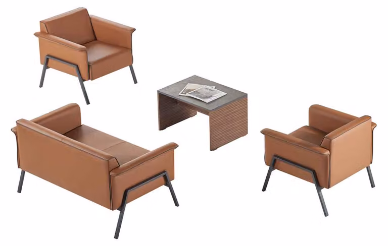 Braune Büro Einrichtung Designer Leder Sessel Luxuriöser 2-Sitzer Tisch