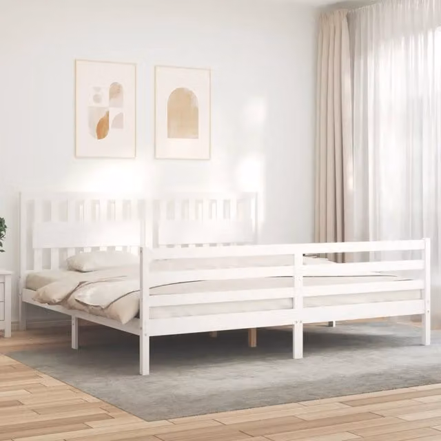 Letto con testiera vidaXL in legno massello di pino bianco 200x200 cm