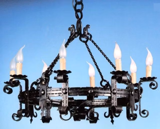 LAMPADARIO FORGIA 8 LUCI FERRO BATTUTO LAMPADE LAMPIONE APPLIQUE LANTERNA