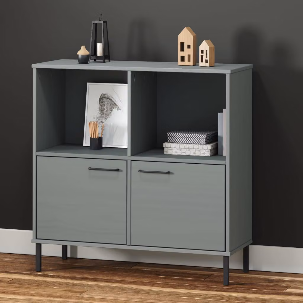 Libreria OSLO vidaXL in legno massello di pino e metallo grigio, L 90 cm x P 35 cm x H 90,5 cm