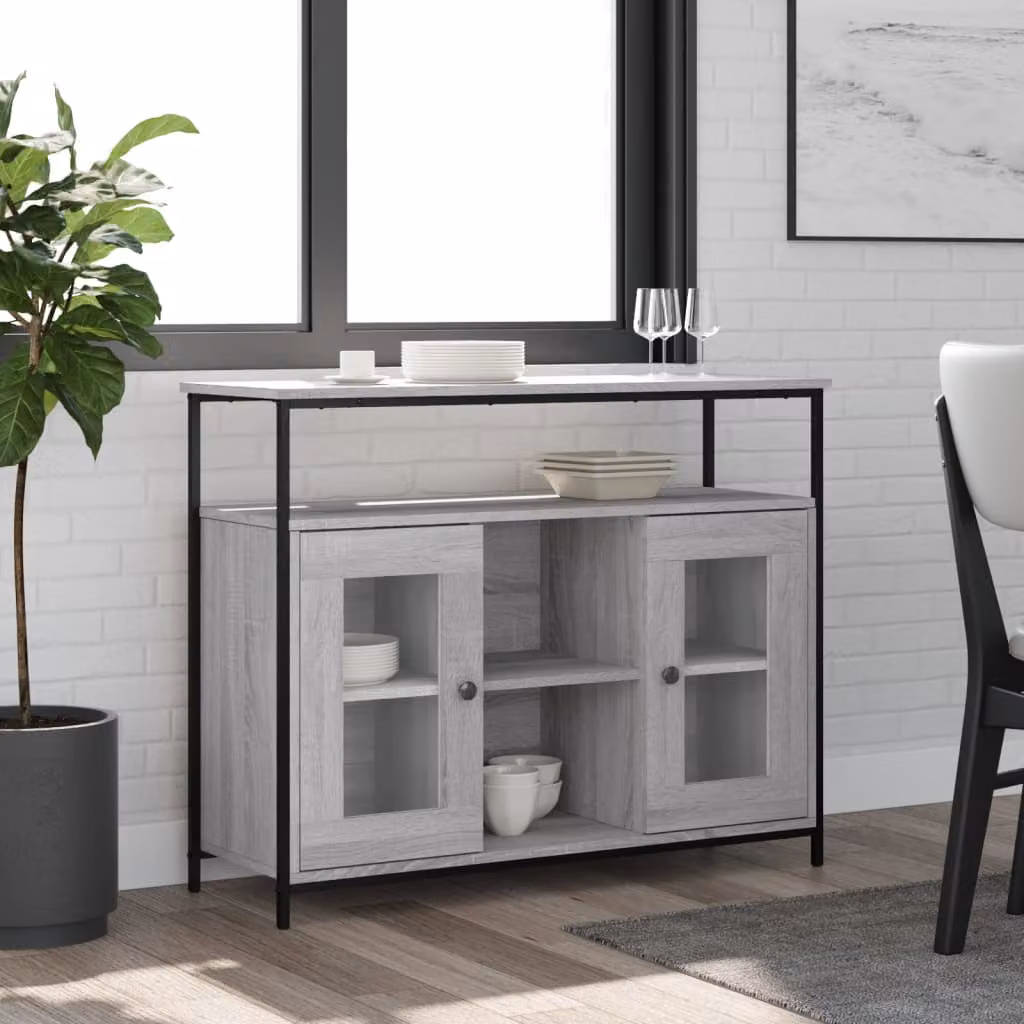 Credenza vidaXL in Legno Multistrato Grigio Sonoma L: 100 cm, P: 35 cm, H: 80 cm