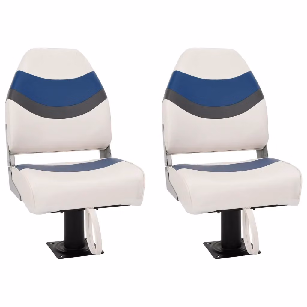 Set di 2 sedili per barca vidaXL con supporto girevole a 360 gradi, design marittimo astratto, colori bianco, blu, grigio o nero – 2