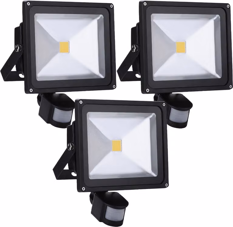 Set da 3 faretti LED da 30 W per esterni con sensore di movimento, Greenmigo, luce bianca calda, faretti da parete IP65 impermeabili, alimentazione CA 85-265 V, luce bianca naturale