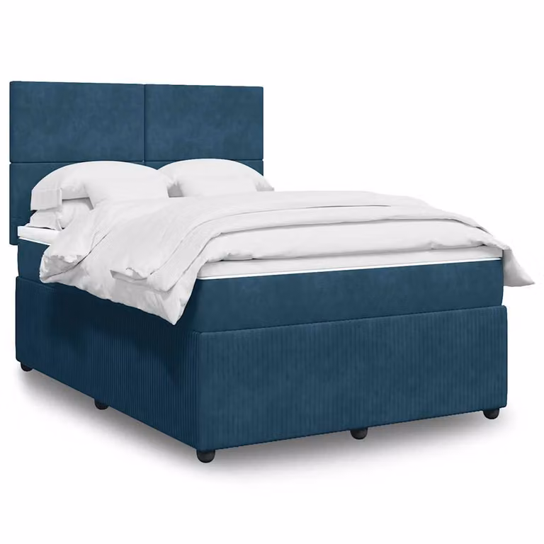 vidaXL Giroletto a Molle con Materasso Ibrido in Velluto Blu e Bianco L/P/H: 140 x 190 cm