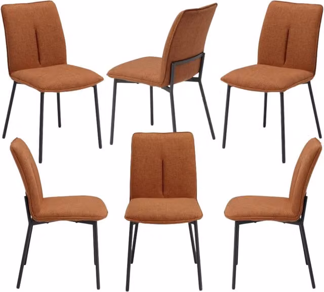 Set 6 sedie imbottita CAMILLA per cucina, sala da pranzo e soggiorno, design moderno, gambe coniche robuste finitura ghisa, schienale e seduta rivestiti con tessuto effetto doppio tono colore Ruggine