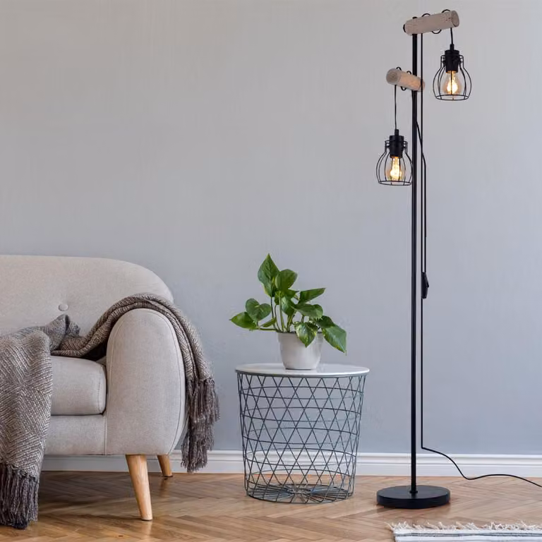 Lampada da terra, regolabile in altezza, paralumi in filo nero, altezza 150 cm