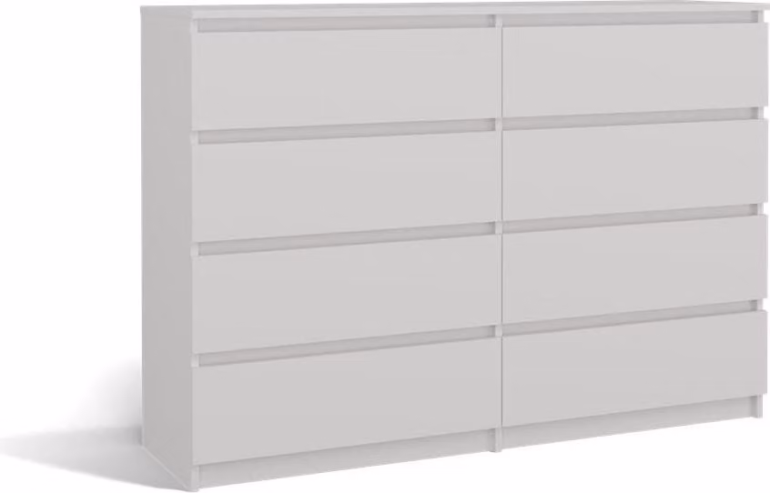 Moderna cassettiera MALWA M8 140 con 8 cassetti – Design senza maniglie | Colore: bianco | Dimensioni: 138x97x40 cm