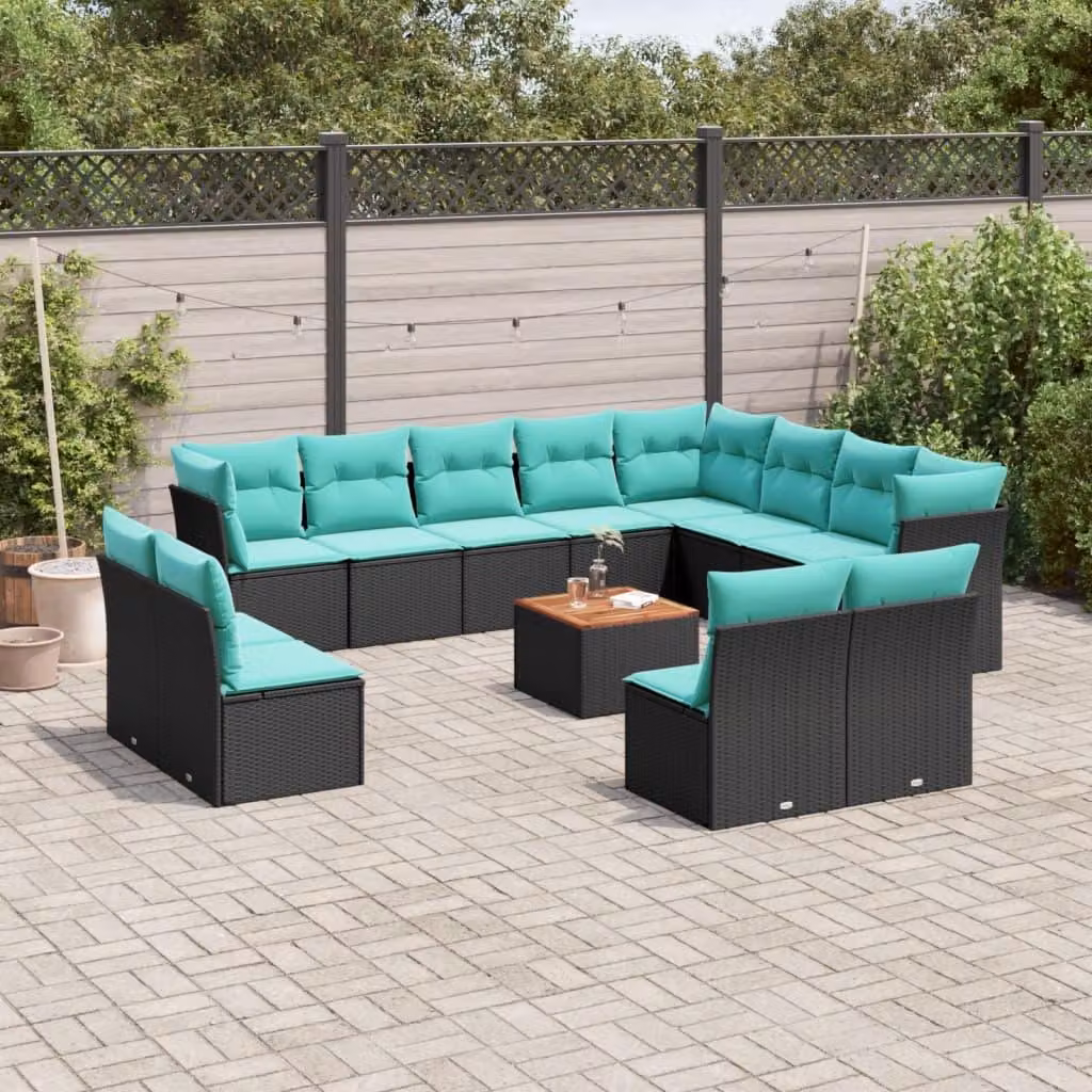 Maison Exclusive - Set da giardino 13 pezzi con cuscini in polyrattan nero