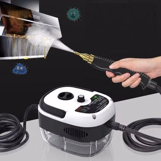Pulitore a vapore portatile con testina a setole - 2500 W - Alta pressione - Per la pulizia di cucina e bagno - Bianco