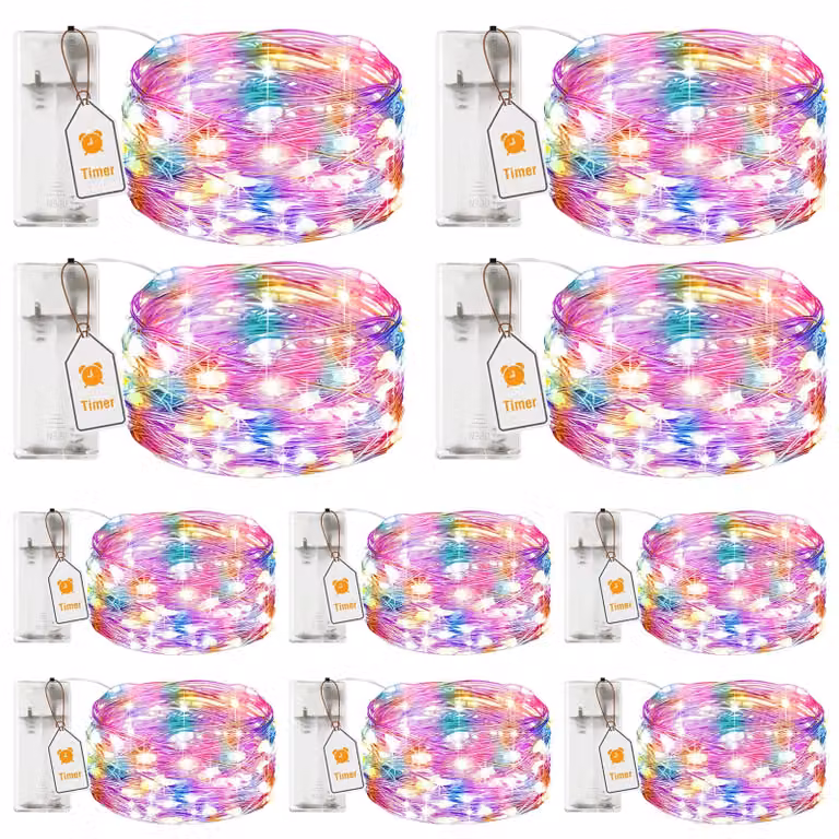 Catena luminosa a LED, set da 10, lunghezza 2 metri, 20 LED, con timer, alimentazione a batteria