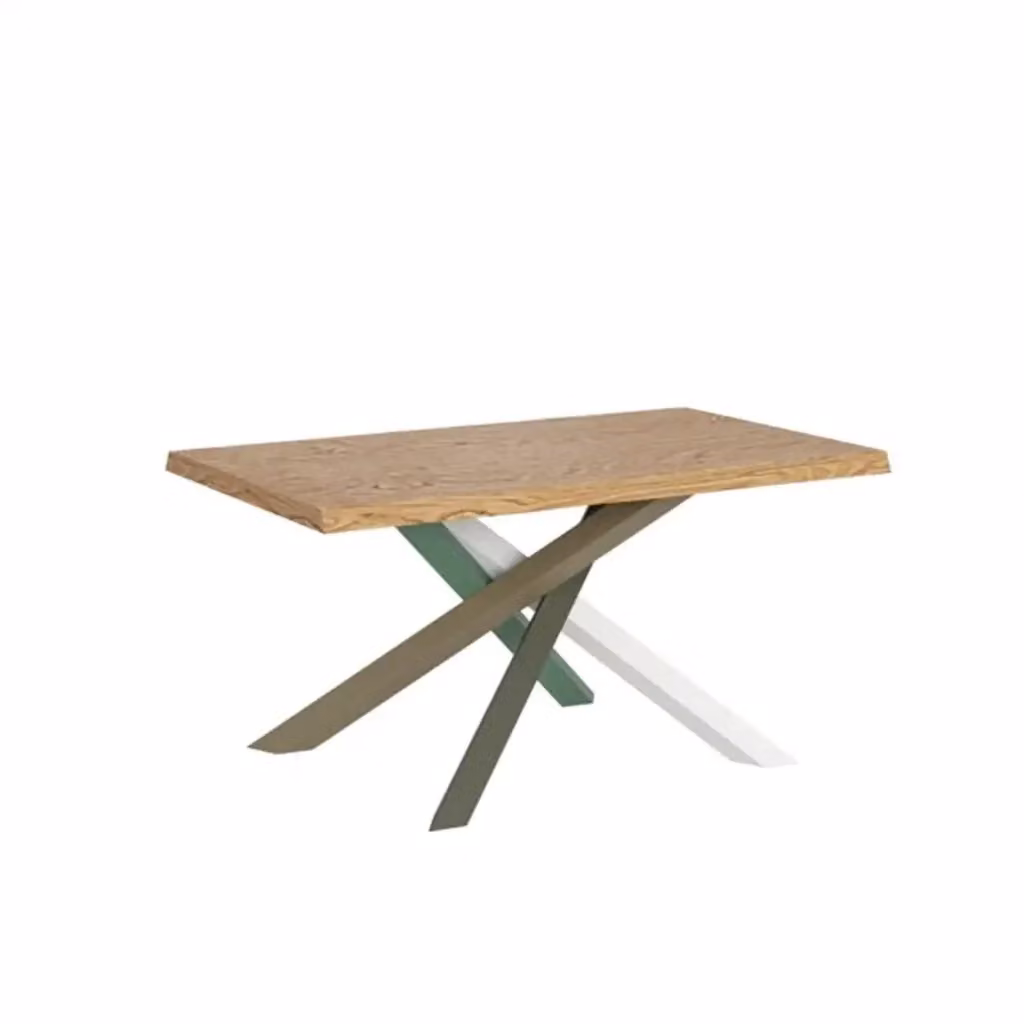Tavolo fisso Itamoby Versalux in legno rovere con bordo live edge e gambe multicolore L: 140 cm, P: 90 cm, H: 75 cm – 2