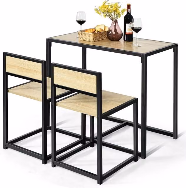 Set da pranzo Design Mania composto da tavolo rettangolare e 2 sedie in legno e metallo, colore beige, stile rustico