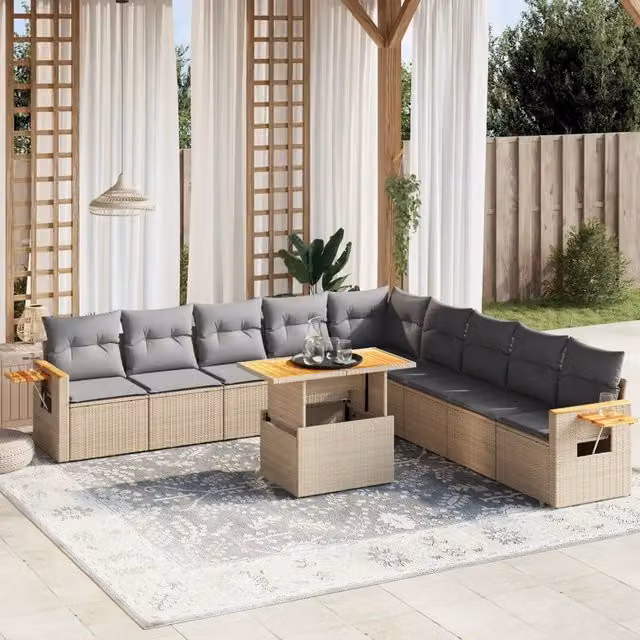 Set di Divani da Giardino a L VIDAXL in Polyrattan con Cuscini Beige, 11 Pezzi