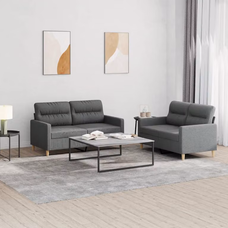 vidaXL Set di 2 Divani Moderni in Tessuto Grigio con Cuscini